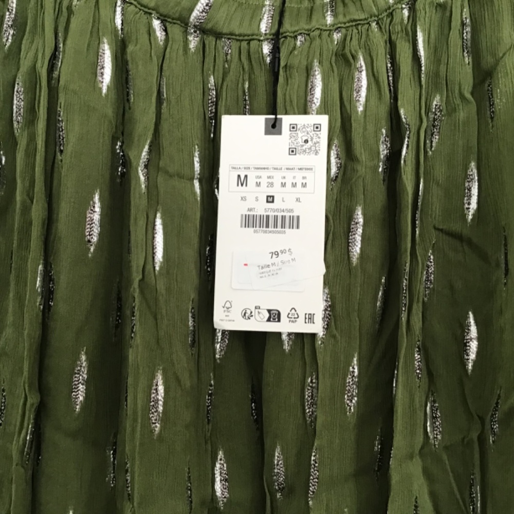 NWT Zara Matallic Thread Green Silver skirt size M - Picture 4 of 5